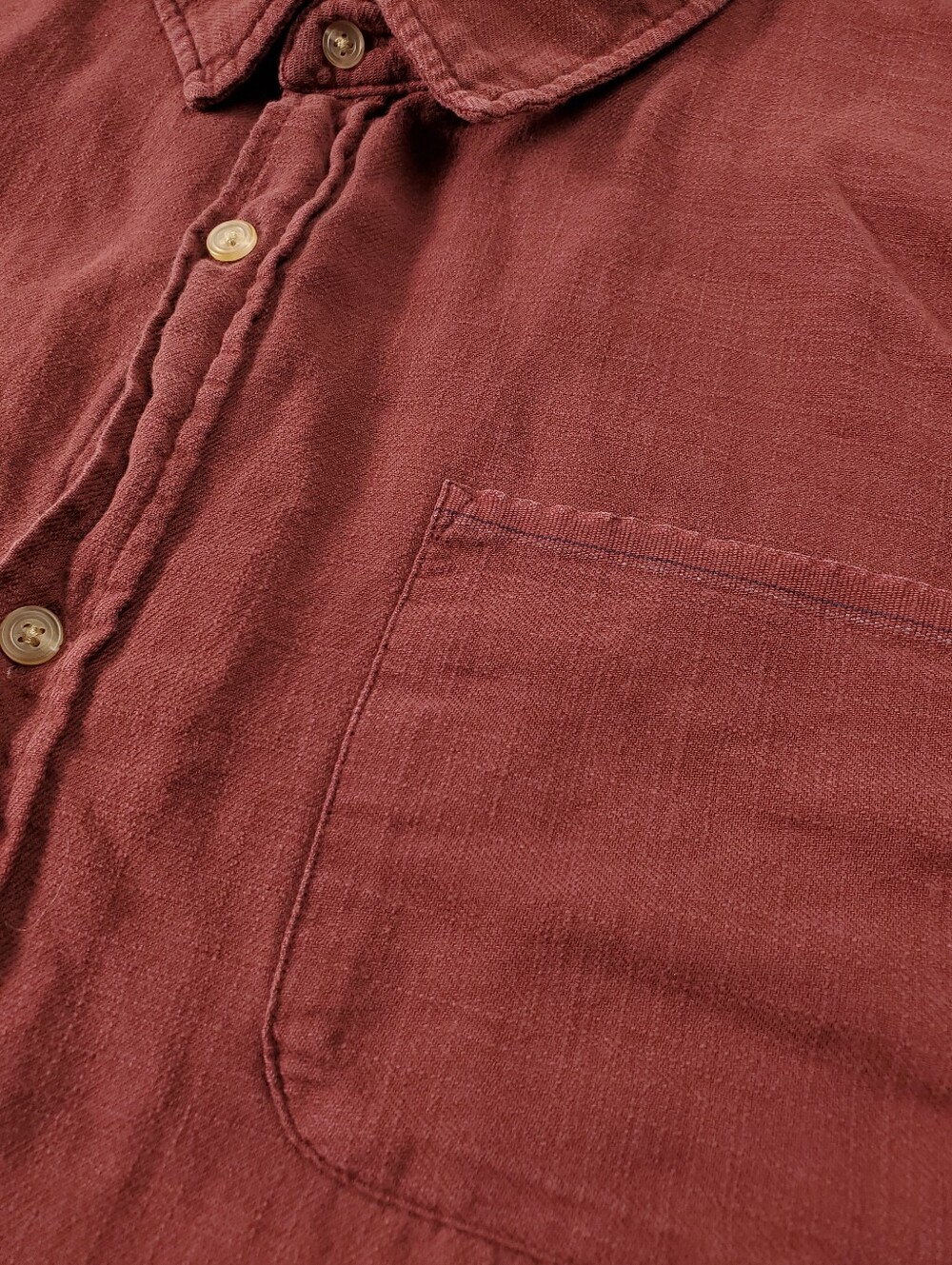 Marine Layer Selvedge Shirt XL Long Sleeve Button Up Terracotta Red 100% Cotton - Picture 6 of 11